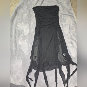 SHEIN Black Strapless Asymmetrical Handkerchief Hem Dress